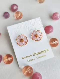 春色コスモスピアス（ピンク）ワイヤーアクセサリー