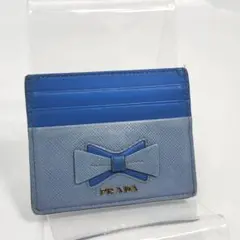 PRADA リボン付きカードケース 青 グレー