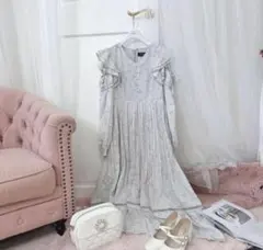 evelyn オリジナル花柄プリーツOP アイスグレー