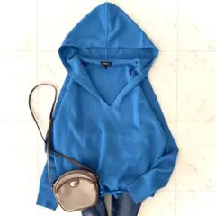 美品 セオリー カシミヤ ニット リラックスフーディ S ブルー系 ゆったり 青