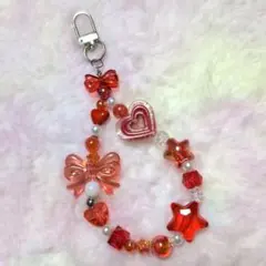 ハンドメイド　ストラップ　赤