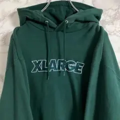 【デカロゴ刺繍】エクストララージ　ＰＯパーカー　フロントロゴ　グリーン　Ｍ