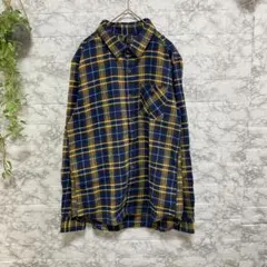 HALHAM　メンズ　Ｍサイズ　ネイビーとイエローのチェック　ネルシャツのサムネイル