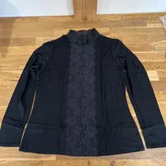 レース装飾 黒 長袖タートルネック　L