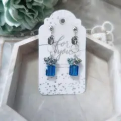 フープ/スクエアビーズ/イヤリング/ファルファーレ/サファイアブルー/グレー