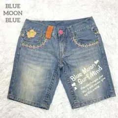 ブルームーンブルー デニムショートパンツ 花刺繍