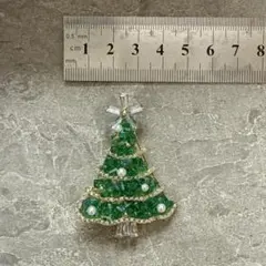 アンティーク調きらきらストーン クリスマスツリー　ブローチ