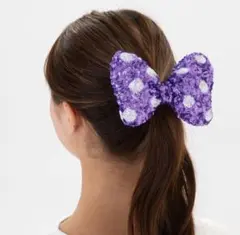 新品　ディズニー　ヘアゴム　紫　スパンコール リボン　ミニーの日