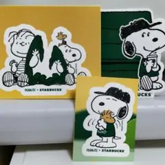 スヌーピーステッカー　ピーナッツ+スターバックス　ライナスブランケット