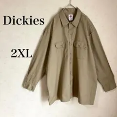 【ディッキーズ】 長袖ワークシャツ 2XL カーキ系 大きいサイズ