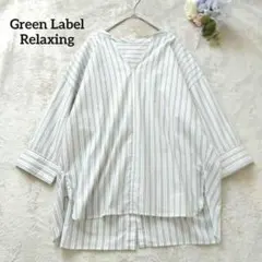 グリーンレーベルリラクシング　ドルマン スキッパー ストライプシャツ