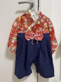 赤・紺 花柄 着物スタイル ベビー服　80cm