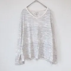 ソノマ【S】白×グレー ボーダー Vネック 長袖 Tシャツ 柔らかモダール混