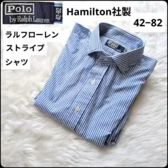 ✨ハミルトン製✨ポロバイラルフローレン★ストライプシャツ★ブルー★42−82