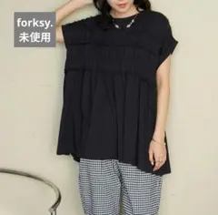 2wayシャーリングカットフリルショートスリーブTEE　forksy.のサムネイル