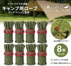 テントロープ 4m 8本セット 自在金具付 パラコード カーキ タープロープのサムネイル