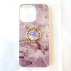 iPhone 13 Pro ケース カバー リング付 大理石柄 パープル