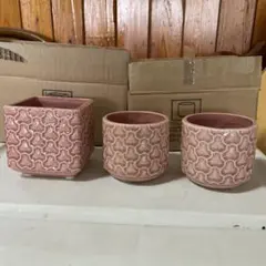 ピンクの陶器花器3個セット