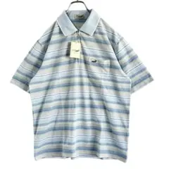 【Crocodile】タグ付未使用 ボーダー 半袖 ポロシャツ ブルー メンズLのサムネイル