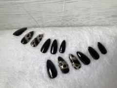 ブラック・レオパード柄ネイルチップ 12個セット