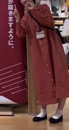 無印良品　リネンワンピース　Mサイズ　レッド