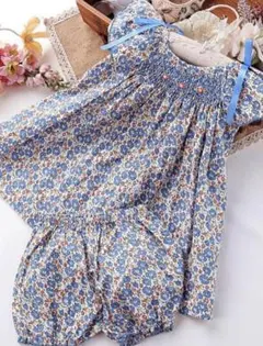 新品　春夏　リバティ風　スモッキングワンピース　かぼちゃパンツ付き