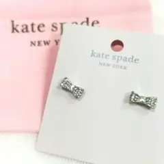 新品＊ケイトスペードニューヨーク　リボン　ピアス　ラインストーン　シルバー