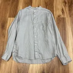 良品計画・バンドカラー・麻リネン100% 長袖シャツ・明るめのグレー・Mサイズ