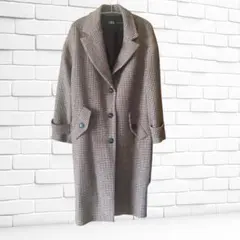 ZARA チェック柄 ロングコート　ブラウン