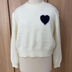 アイボリー ハート刺繍 セーター 長袖