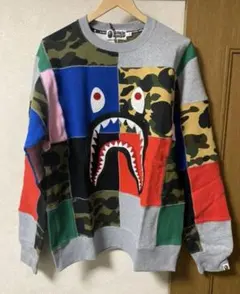 A BATHING APE PATCHWORK SHARK CREWNECK
