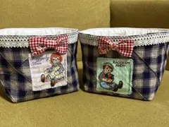 カントリー雑貨　ハンドメイド　布バスケット　(２個セット)のサムネイル