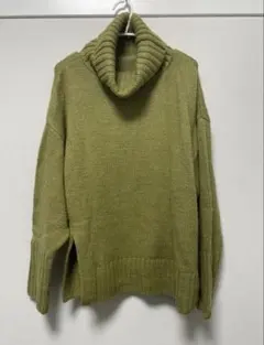 【GRL】タートルネック スリットニットトップス グリーン