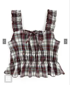 チェック柄リボンシャーリングフリルトップス［dk1353］