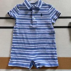 Ralph Lauren 水色ストライプロンパース　9M70サイズ