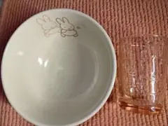 ミッフィーデザイン ボウル皿　グラス　2点セット