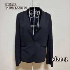 CLEAR IMPRESSION 綿混ノーカラージャケット 濃紺 3サイズ 上品