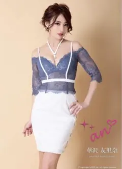 オフショルダー レースドレス ネイビー