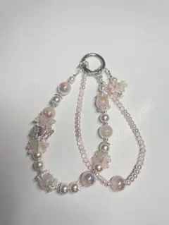 ハンドメイド ピンクフラワーストラップ