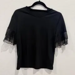 【美品】DHOLIC チュール袖トップス ブラック 半袖 フリル シアーのサムネイル