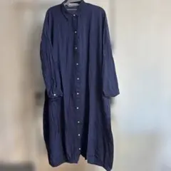 AS KNOWAS PLUS ロングシャツワンピース ネイビー