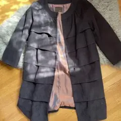 ネイビースエード風 フリルロングコート