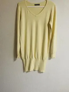 #イエロー # Vネック #長袖ニットチュニック