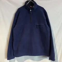 90s usa古着 ネイビー ハーフジップ フリース M ドローコード付き