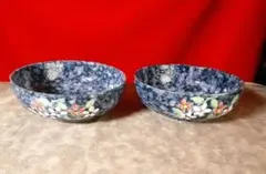 深皿　花絵　花崗岩模様