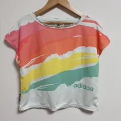【アディダス】Tシャツ 150 グリーン／イエロー／オレンジ 首元フリル