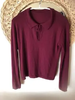 agnes b バーガンディ ポロカラー セーター サイズ2