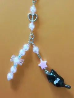 ハンドメイド ハロウィン 猫 キーホルダー ビーズ レジン チャーム①