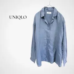 麻100％★ユニクロ プレミアムリネンスキッパーシャツ 長袖 XL ブルーのサムネイル