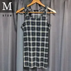【フォロー割5%オフ❗️】ドスチ　タンクトップ　チェック　インナー　紺　Ｍのサムネイル